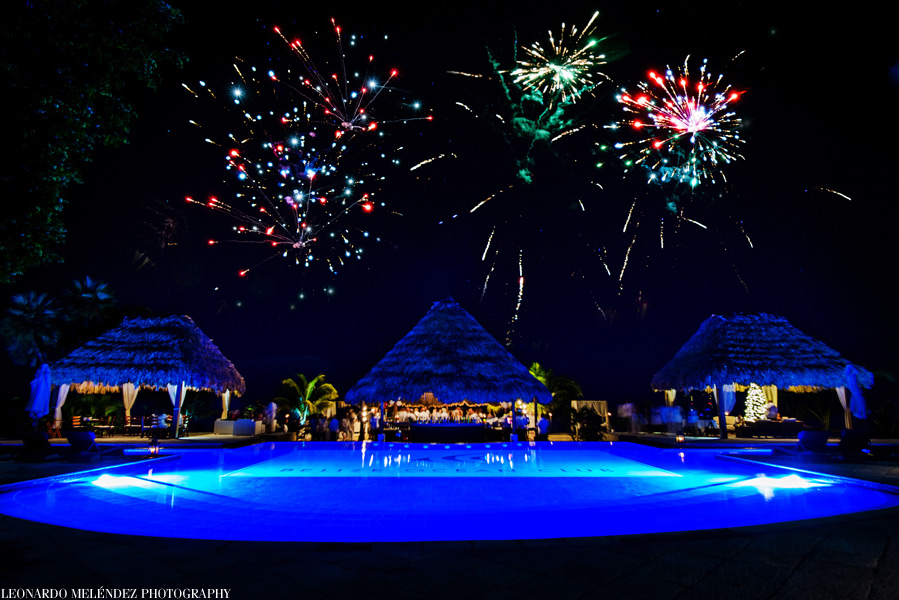 belize ocean club party with fireworks